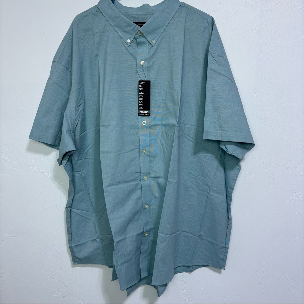 Van Heusen Men's Button Front Shirt Short Sleeve NWT 4XL 21-21.5" Cotton Blend